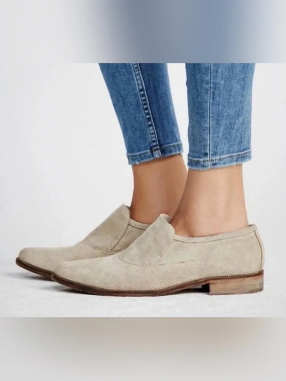 Free People Brady Slip-on Loafers Suede Leather Light Tan Beige Shoes Pointed